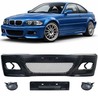 Front Stoßstange Sport + ABE + Nebelscheinwerfer Klar für BMW E46 Coupe Cabrio