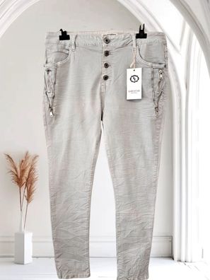 Karostar Hose Stretch Jeans Knöpfe Taschen Zierde Reißverschluss Hellgrau Gr. 46