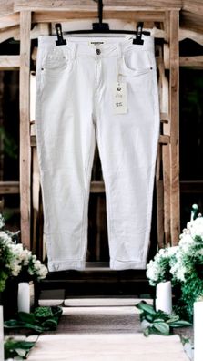 Karostar Damen Hose Stretch Jeans Knopf/RV Taschen Gürtelschlaufen Weiß Gr. 42