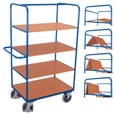 VARIOfit Hoher Etagenwagen, Waende offen mit 4 klappbaren Ladeflaechen 1175x800mm En