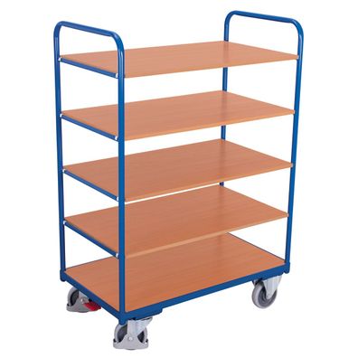 VARIOfit Etagenwagen, hoch mit 5 Ladeflaechen 1000x600mm Enzianblau RAL 5016