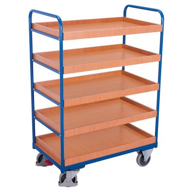 VARIOfit Etagenwagen, hoch mit 5 Ladeflaechen, umrandet 1165x755mm Enzianblau RAL 50