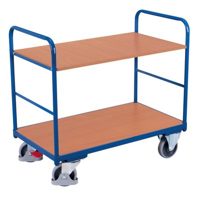 VARIOfit Etagenwagen, niedrig mit 2 Ladeflaechen 1200x800mm Enzianblau RAL 5016