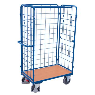 VARIOfit Paket-Dreiwandwagen, hoch, seitlich vergittert Ladeflaeche 850x500mm Enzian
