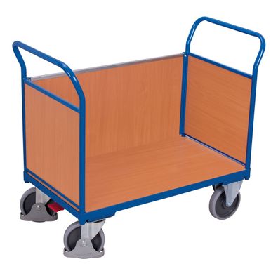 VARIOfit Dreiwandwagen mit Holzwaenden 850x475mm Enzianblau RAL 5016