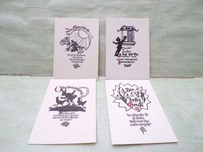 4 alte Plischke Karten West Germany Rothdruck Scherenschnitt Geburtstag Ostern