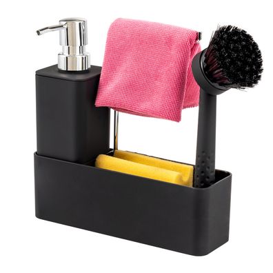 eluno Spülbecken Organizer, Seifenspender, Spülbürste und Tuchhalter, schwarz