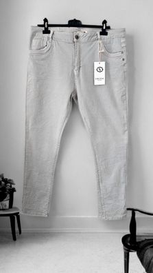 Karostar Damen Hose Stretch Jeans Knopf/RV Taschen Gürtelschlaufen Hellgrau Gr. 48