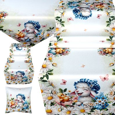 Ostern Tischdecke Tischläufer Kissenbezug Osterdekoration Osterlämmchen Küken