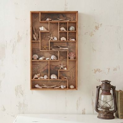 Setzkasten HWC-F35, Wandregal Sammlerkasten, Shabby-Look Vintage 70x45x8cm