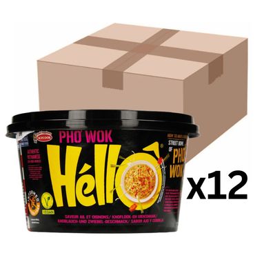 12er-Pack Acecook Pho Wok Hello Instant Reisnudeln Zwiebel & Knoblauch Cup 76g