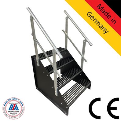 4 Stufen Standtreppe Breite 60 - 160 cm Höhe 84 cm komplett schwarz 2x Geländer
