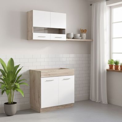 Moderne Küche Weiß Küchenzeile ohne Geräte Einbauküche Singleküche Küchenschränke