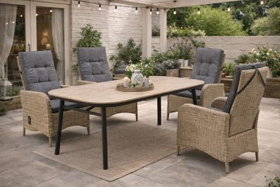 Destiny PALMA HL SAN MARINO Sitzgruppe 4 HL+Tisch 180x90cm, halboval, holzfarben