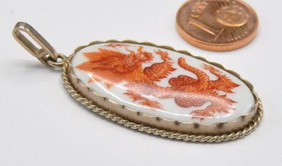 Meissen Drachen Porzellan Anhänger Groß 333 Gold Neu wertig