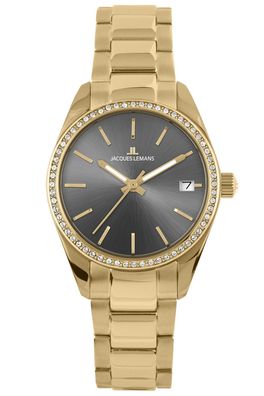 Jacques Lemans Damenuhr Derby Goldfarben/Grau 1-2085.1I