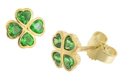 trendor Schmuck Mädchen-Ohrringe 925 Silber Vergoldet Kleeblatt Ohrstecker 21143
