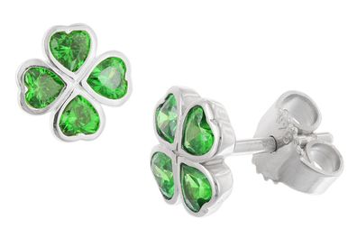 trendor Schmuck Mädchen Ohrringe 925 Silber Ohrstecker mit grünem Kleeblatt 21142