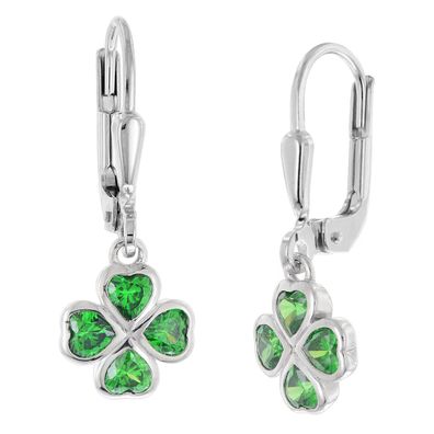 trendor Schmuck Mädchen Ohrringe 925 Silber Ohrhänger mit grünem Kleeblatt 21141