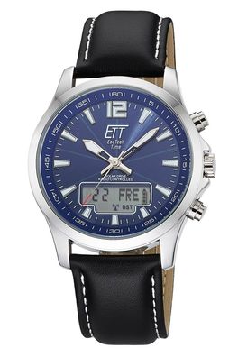 ETT Eco Tech Time Herrenuhr Funk-Solar Professional Worldtimer Lederband EGA-11714-3