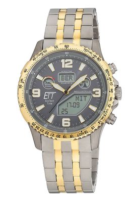 ETT Eco Tech Time Herrenuhr Funk-Solar Professional Worldtimer Zweifarbig EGT-11722