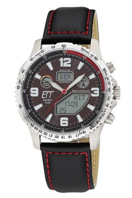 ETT Eco Tech Time Herrenuhr Funk-Solar Professional Worldtimer Titan/Leder EGT-11718