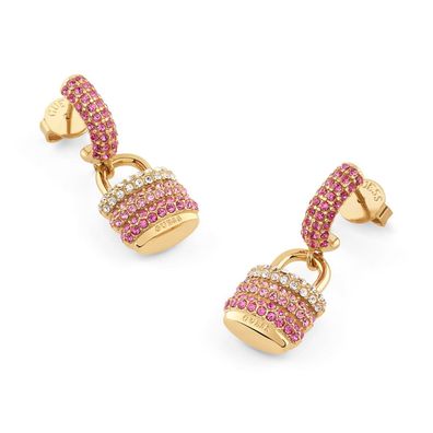 Guess Schmuck Damen-Creolen Pave Schloss Ohrringe Goldfarben JUBE05407JWYGPKT/U
