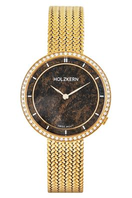 Holzkern Damenuhr Coralline Bronzit/Goldfarben mit 2 Bändern