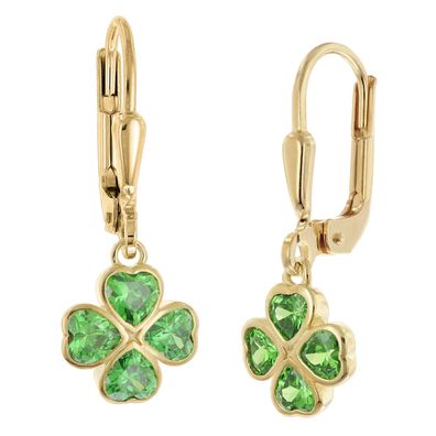 trendor Schmuck Kinder-Ohrringe 925 Silber Vergoldet Kleeblatt Ohrhänger 21154