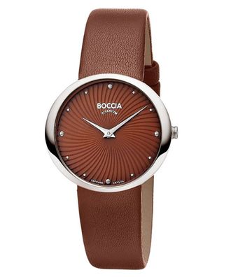 Boccia Damen-Armbanduhr Titan mit Lederband Braun 3364-05