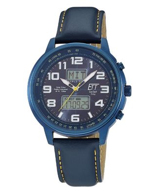 ETT Eco Tech Time Funk-Solar Herrenuhr Hunter II Leder Blau EGS-11734-32L