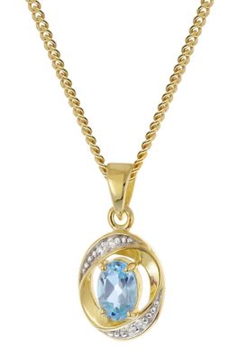 trendor Schmuck Gold Anhänger 333/8K mit Blautopas an vergoldeter Silberkette 21189