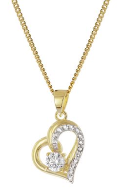 trendor Schmuck Herz Gold-Anhänger 333 mit Zirkonia an vergoldeter Silberkette 21197