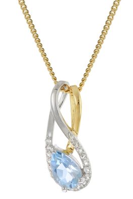 trendor Schmuck Damen Gold-Anhänger 333 Bicolor Blautopas mit vergoldeter Kette 2119