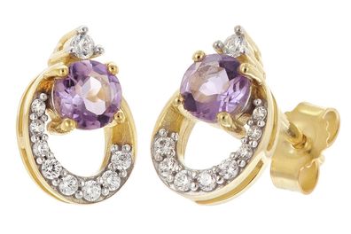 trendor Schmuck Damen-Ohrringe Gold 333 / 8K Ohrstecker mit Amethyst 21180