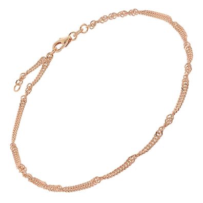 trendor Schmuck Fußkette 925 Silber Rosé Vergoldet Singapur-Muster Breite 2,4 mm 212