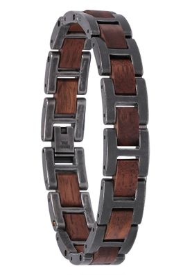 Holzkern Schmuck Herren-Armband Edelstahl mit Holz Acoustic Walnuss/Antik-Silberfarb