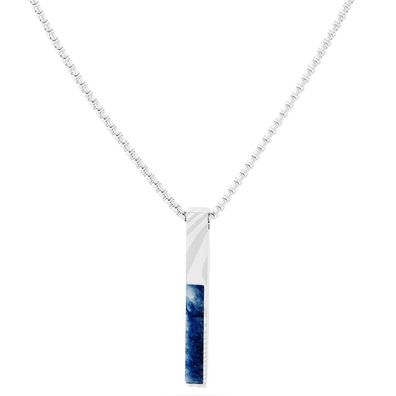 Holzkern Schmuck Herren-Halskette Edelstahl Campania Sodalith/Damast