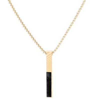 Holzkern Schmuck Herren-Kette Edelstahl Campania Schwarzer Marmor/Damast Goldfarben