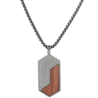 Holzkern Schmuck Herren-Kette Edelstahl Zigzag Walnuss/Dunkelgrau