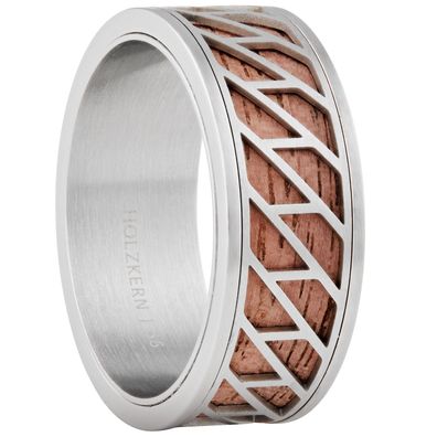 Holzkern Schmuck Herrenring Edelstahl Bariton Walnuss/Silberfarben