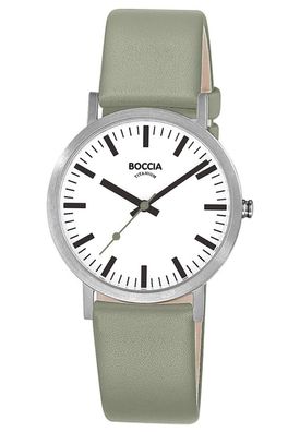Boccia Damenuhr Titan mit Lederband Salbeigrün 3380-01