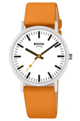 Boccia Herrenuhr Titan mit Lederband Orange 3651-23