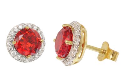 trendor Schmuck Damen-Ohrringe 925 Silber Vergoldet Zirkonia Orangerot 21322-10