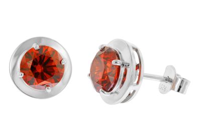 trendor Schmuck Damen-Ohrringe 925 Silber Zirkonia-Ohrstecker Granatrot 21326-16