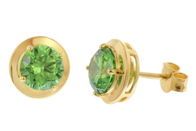 trendor Schmuck Damen-Ohrstecker 925 Silber Vergoldet Zirkonia Smaragdgrün 21334-11