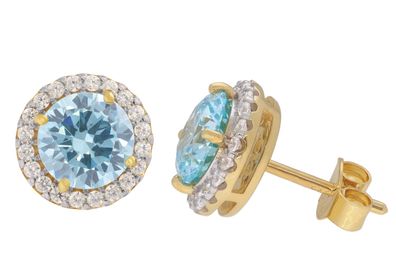 trendor Schmuck Damen-Ohrstecker 925 Silber Vergoldet Zirkonias Hellblau 21360-02
