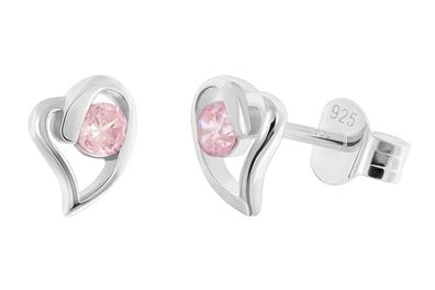trendor Schmuck Damen Ohrringe 925 Silber Ohrstecker Zirkonia Herz Pink 21404-09