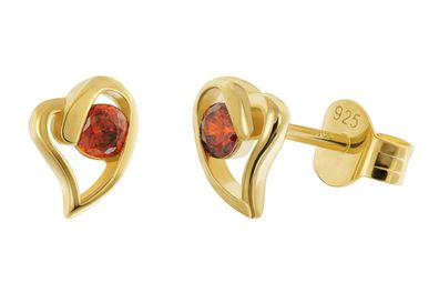 trendor Schmuck Damen Ohrringe 925 Silber Vergoldet Herz Zirkonia Rot 21412-07