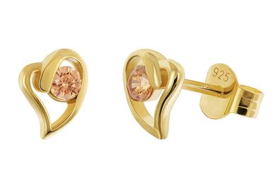 trendor Schmuck Damen Ohrstecker 925 Silber Vergoldet Herz Orange 21412-10